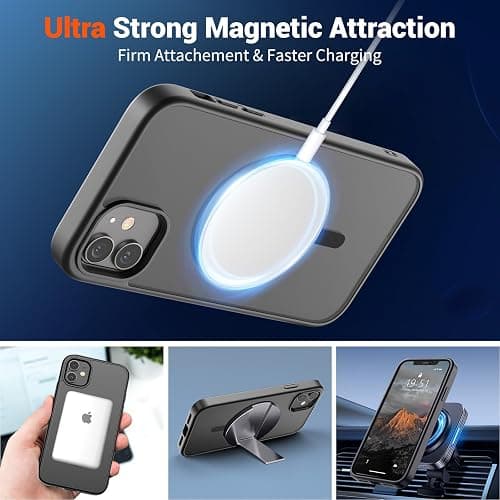 SUPFINE Magnetic for iPhone 12 Case/iPhone 12 Pro Case (Compatible with MagSafe)(Military Grade Drop Protection) Slim Translucent Matte Shockproof with Anti-Fingerprint Phone Case,Black thumbnail 5