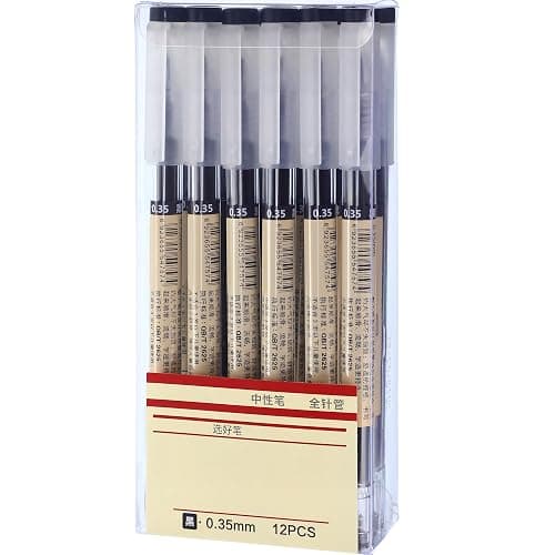 Chinco 12 Pieces 0.35 mm Black Gel Ink Pen Japanese Stationery Extra Fine Chinese Ballpoint Pen for Office School Korean Stationery Supply - Image 1