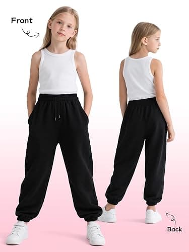 Aocku 3 Pack Girls Sweatpants Girls Joggers Pants Athletic Waisted Sweatpants for Kids Youth with Pocket Drawstring thumbnail 2