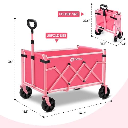 Sekey Lightweight Collapsible Wagon, 220 lb Capacity, Quick-Fold Cart | Lightweight foldable wagon cart with 220 lb steel frame, tool-free setup and auto-rebound handle for shopping and camping. thumbnail 2