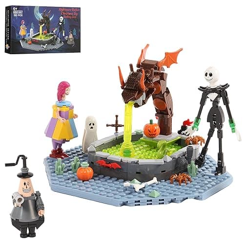 Nightmare Halloween Building Block Set, Jack Skellington, Sally, and The Mayor with Snake Fountain Scene, Compatible with Lego, for Kids and Adult Fans, Creative DIY Display Toy - Image 1