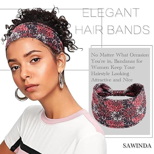 SAWINDA 6 Pack Boho Flower Print Headbands for Women Wide Twist Knotted Head Bands Elastic Non-Slip Hair Bands Vintage Head Wraps Turbans Yoga Workout Hair Accessories thumbnail 6