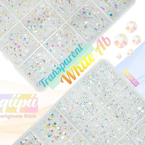 qiipii Transparent AB Resin Rhinestones for Bedazzling Crafting 2mm 3mm 4mm 5mm 6mm Clear White AB Flatback Jelly Stones Diamonds Gems Charms for Nails Face Eyes Makeup Tumblers Bottles Crafts Shoes thumbnail 3