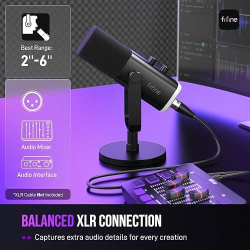 FIFINE USB/XLR Dynamic Microphone for Podcast Recording, PC Computer Gaming Streaming Mic with RGB Light, Mute Button, Headphones Jack, Desktop Stand, Vocal Mic for Singing YouTube-AmpliGame AM8 - Black thumbnail 6