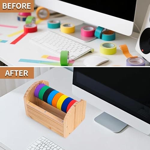 Kids Masking Tape Dispenser, Wooden Multi Roll Craft Tape Dispenser, Washi Tape Holder Organizer, Cutter for Gift Wrapping, Gift for Children Office Home School, Acrylic Serrated Cutter thumbnail 7