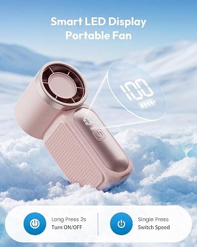 Gaiatop Portable Handheld Mini Fan, 6 Speeds 16900 RPM High Velocity Personal Fan with LED Display, USB Rechargeable, Mini Fan with Lanyard for Makeup, Travel, Outdoor Fan for Women Girl Gift, Pink thumbnail 5