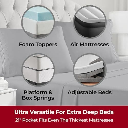 Mellanni Extra Deep Queen Sheets - 4 PC Iconic Collection Bedding - Hotel Luxury, Ultra Soft, Cooling Bed Sheets - Wrinkle, Fade, Stain Resistant (Queen, Gray) thumbnail 2