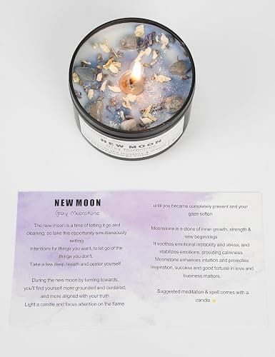 New Moon Gray Moonstone New Beginnings Ritual Energy Gift Grounding Manifestation Intention De-Stress Good Fortune Success Protection Meditation Magic Hande Made Candle(8oz). thumbnail 7
