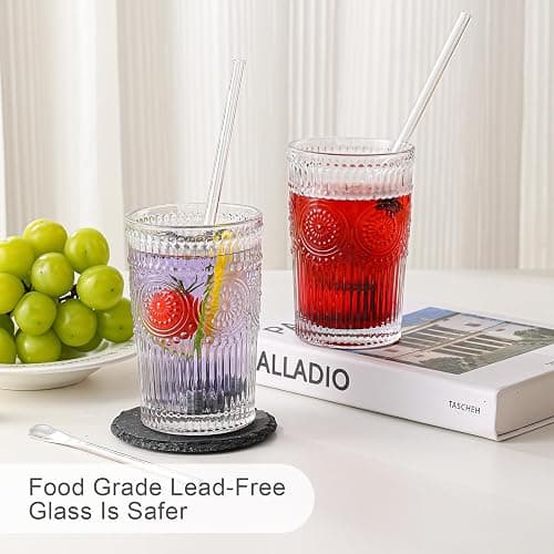 ZMOWIPDL Vintage Glassware Drinking Glasses Set of 6,13 oz Clear Textured Flower Design Glass Water Tumblers，Embossed Striped Drinkware for Water,Cocktails,Juice,Iced Coffee thumbnail 4