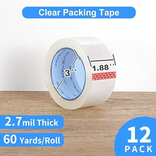 JARLINK 12 Rolls Clear Packing Tape, Heavy Duty, 2.7mil Thick, 1.88" | 2.7mil Thick and 1.88" Wide. 60 Yards per Roll, 720 Total Yards. Heavy Duty Packaging Tape for Shipping, Sealing thumbnail 2
