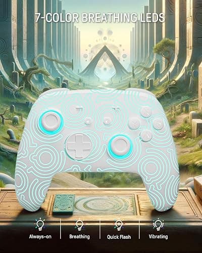 PALPOW Switch 2 Pro Controller, Wireless Switch Controller Compatible with Switch 2/OLED/Lite, Firefly LED Bluetooth Gamepad with Hall Effect/7 RGB Colors/Back Buttons/Turbo/Motion Control - White thumbnail 3