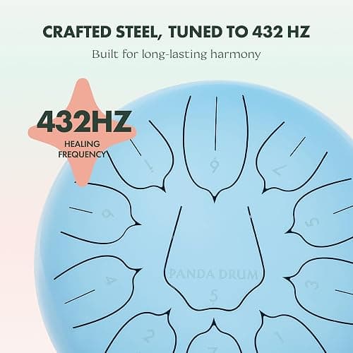 Panda Drum Plus (Blue) | Steel Tongue Drum for Inside & Outside | 11 Inch | with Music Book, Mallets, Carrying Bag & Finger Picks | 432 Hz Rain Drum | Calming Musical Instrument for Adults thumbnail 4