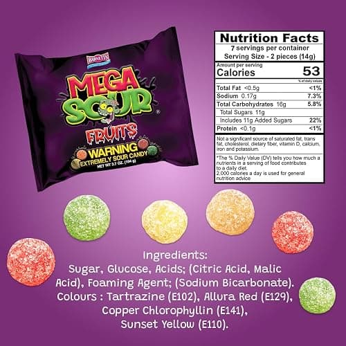 Barnetts Sweets Mega Sour Candy Fruits 104g (Pack of 3) – Handmade British Hard Sweets – Extreme Sour Candy Challenge thumbnail 2