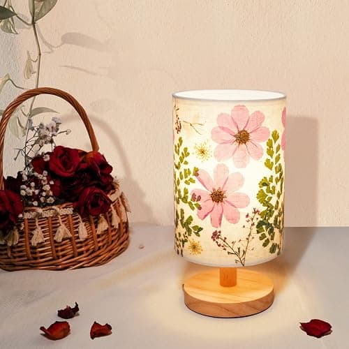 Floresita Dried Flowers Small Table Lamp 5W LED 3-Color Bedside Lamp Pressed Flowers Lampshade with Wood Base for Bedroom Living Room Desk Nursery thumbnail 3