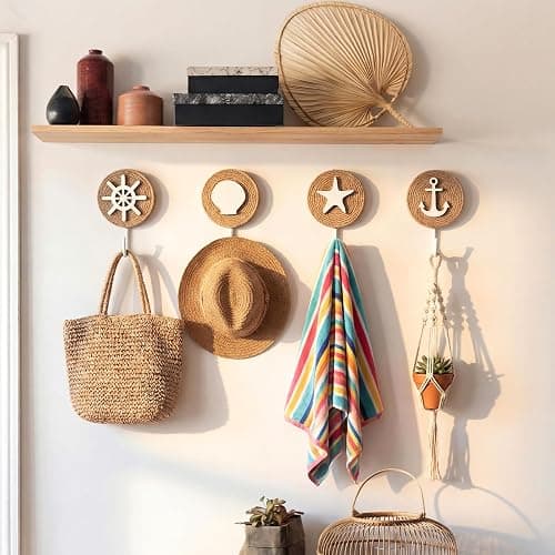 AceOrbit 4 Pcs Home Beach-Themed Towel Hooks Wall Hooks Beach Towel Hook Decorative Wall Hanging for Clothes Towels Hats Bag(Nautical) thumbnail 5