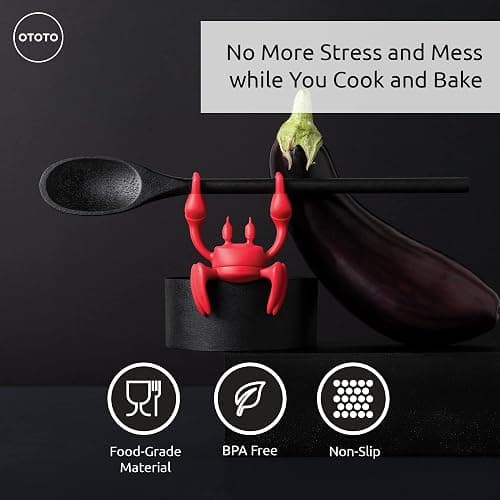OTOTO Red the Crab Silicone Utensil Rest - Kitchen Gifts, Silicone Spoon Rest for Stove Top - Heat-Resistant Kitchen and Grill Utensil Holder - Non-Slip Spoon Holder Stove Organizer, Steam Releaser thumbnail 3