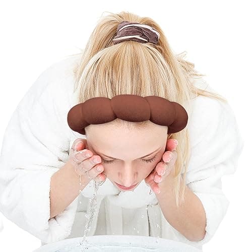 Zkptops Spa Headband for Washing Face Wristband Set Sponge Makeup Skincare Terry Cloth Bubble Soft Get Ready Hairband for Women Girl Puffy Padded Headwear Non Slip Thick Hair Accessory(Dark Brown) thumbnail 9