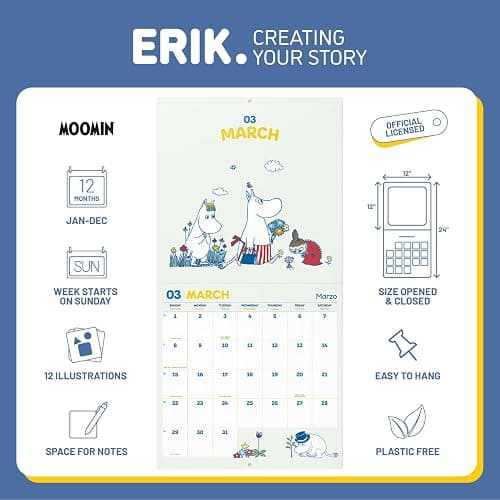 Official Moomin Wall Calendar 2026 12" x 12" FSC® Plastic Free - Starts Week On Sunday | Family Planner Calendar 2026 thumbnail 4