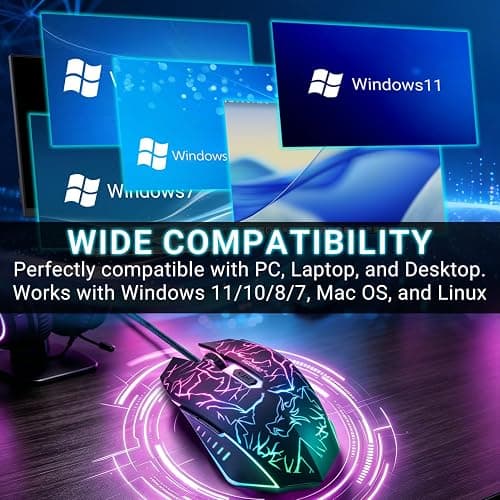 VGUARD Wired Gaming Mouse, 3600 DPI Optical Sensor, RGB Backlit Ergonomic USB PC Mice with 6 Programmable Buttons, 7 Colors LED, Professional Gamer Mouse for Laptop, Computer, Windows/Mac thumbnail 6