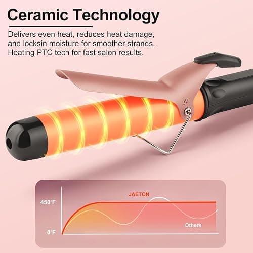 1.25 Inch Curling Iron Wand for Long Hair, Ceramic Barrel Hair Curler with Clamp for Loose Curls, Professional Large Curling Wand with Adjustable Temperature, Dual Voltage thumbnail 2