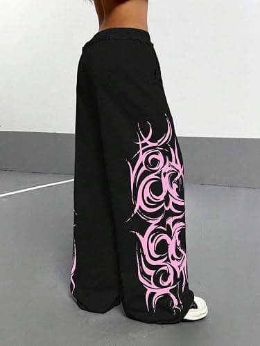 ZAFUL Womens Wide Leg Sweatpants Y2K Gothic Graffiti High Waisted Lounge Pants Athletic Joggers Pants with Pockets thumbnail 4
