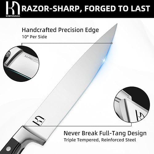KnifeSaga Knife Set, 15 Pcs Kitchen Knife Block Set, Enduring Razor-Sharp Japanese High Carbon Stainless Steel Chef Knife Set with Block and Sharpener, Premium Black Knives Set for Kitchen thumbnail 2