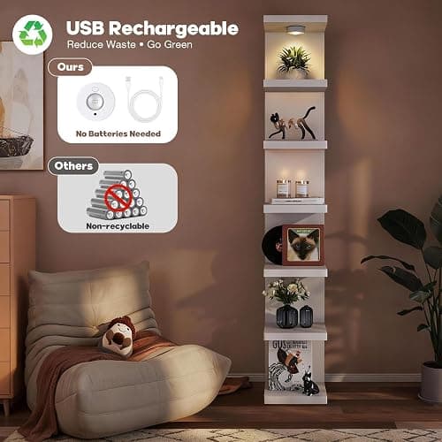 White 7-Tier Vertical Wall Shelf Unit with USB Rechargeable Led Light (Remote Controlled),Versatile Floating Display Shelves,Lack Style Wall Shelves for Bedroom,Living Room,Office Decor,Vanity thumbnail 4