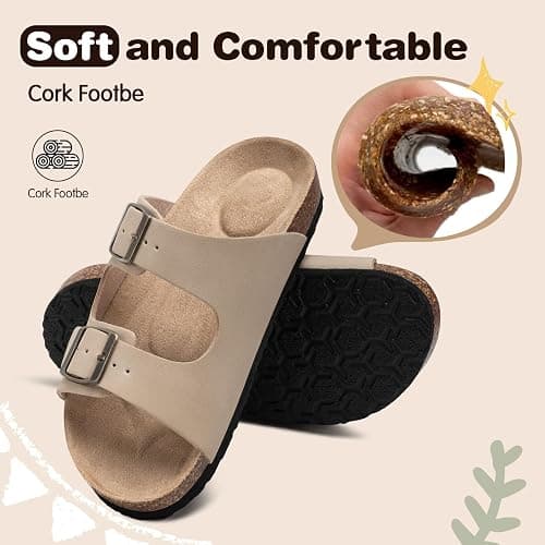 FITORY Boys Girls Glitter Slide Sandals, Cork Slipper with Adjustable Straps for Little Kid/Big Kid thumbnail 4