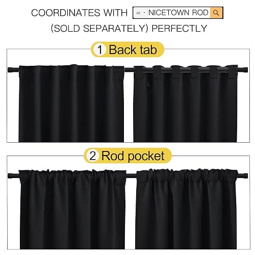 NICETOWN Black Blackout Curtains 84 Inch Long 2 Panels, Thermal Black Out Halloween Panels Room Darkening for Living Room, Back Tab and Rod Pocket Light/Noise Reducing Treatments for Bedroom, 52Wx84L thumbnail 4