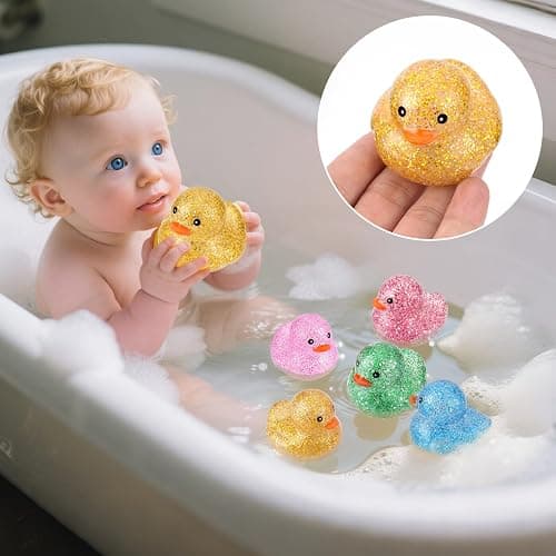 25Pcs Mini Glitter Rubber Ducks Bath Toys, Bathtub Floating Squeaky Duck Bulk Baby Preschool Bath Toy for Baby Shower Infants Kids Toddler Birthday Party Decoration Gift (Large) thumbnail 6