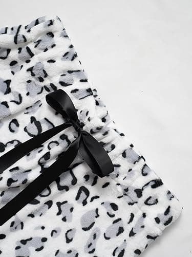 Women Leopard Print Fuzzy Pajama Pants Casual Cozy Drawstring Wide Leg Pants thumbnail 4
