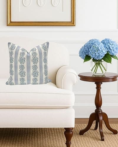 Jillien Harbor “The Juliet” Floral Block Print Pillow Cover – Soft Blue and Off-White Decorative Throw Pillow Cover – Grandmillennial Home Decor, 20" x 20" thumbnail 2