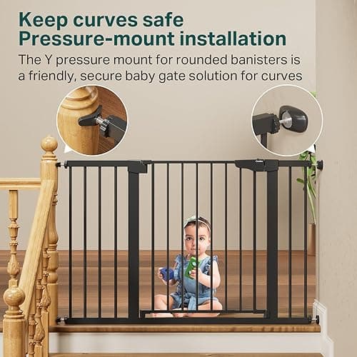 Cumbor 29.7-48" Baby Gate for Stairs, Mom's Choice Awards Winner-Dog Gate for Doorways, Auto Close Safety Pet Gate for Dogs Indoor, Easy Install Pressure Mounted Child Gate with Walk Thru Door, Black - Black - 29.7-48"W x 30.5"H thumbnail 6