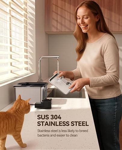 Cat Water Fountain Cordless: [Visual Filter] & [Heavy-Duty Stainless Steel] FEELNEEDY- Premium, Durable Design. 3.2L/108oz, 4000mAh Battery Operated Pet Fountain with Sensor, for Cats and Dogs thumbnail 8