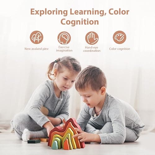 JETM·HH Wooden Rainbow Stacking Toy | House Bulding Block | Montessori Geometry Educational Stacking Game | Learning Educational Toys for Kids Baby Toddler（Volcano） thumbnail 5