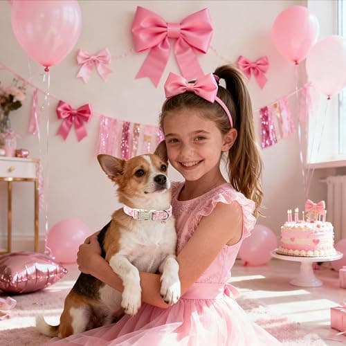 DOGWONG Pink Plaid Dog Collar-Cute Pink Bowtie Print Dog Collar, Adjustable Cotton Girl Female Pet Collar with Quick Release Buckle,S thumbnail 5
