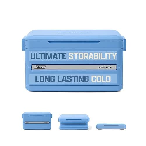 Coleman Snap N Go 45qt Collapsible Hard Cooler, Keeps ice Cold for up to 55 Hours, Holds up to 76 cans, Collapses up to 1/3 its Size, Can Hold up to 200 pounds, Blue Sky - Image 1