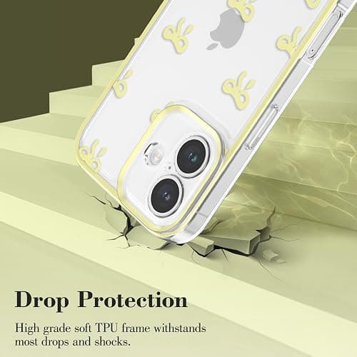 EYZUTAK Case for iPhone 16, Clear Cute Ribbon Bowknot Aesthetic Phone Case with Charm Bracelet Chain Raised Camera Protection Stylish Soft Durable TPU Protective Cover for Women Girls - Yellow thumbnail 7