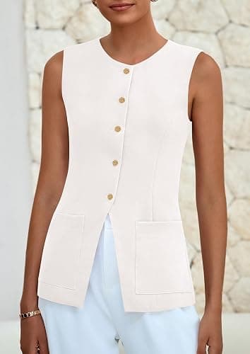 PRETTYGARDEN Blazer Vest Tops for Women Sleeveless Button Down Business Casual Outfits Work Suit Vests Waistcoat thumbnail 7