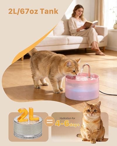 Cat Water Fountain Pink for Drinking: 67oz/2L Cat Fountain | GIOTOHUN Cute Pet Water Fountain for Cats Inside - Quiet Pet Fountain - Faucet Cat Drinking Fountain - Suitable for Kitty thumbnail 3
