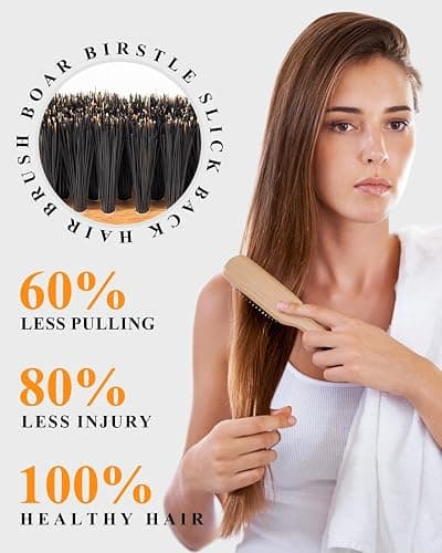 Peach Wood Boar Bristle Slick Back Hair Brush & Rat Tail Comb Set - Controls Frizz, Smooths Flyaways, Restores Shine - Creates Sleek Ponytails, Buns & Edge Control, Teasing for Women & Kids thumbnail 3
