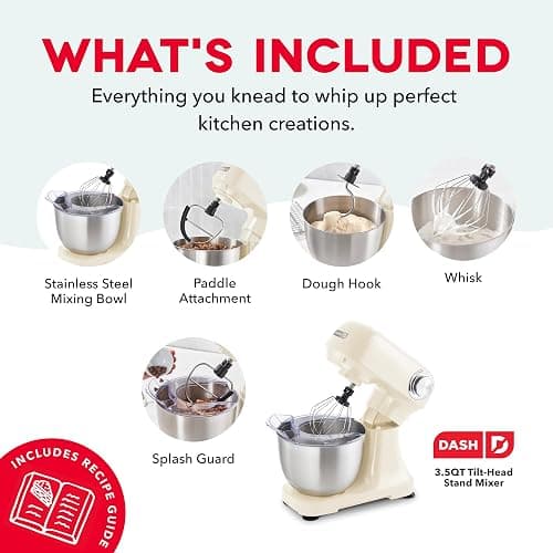 Dash 3.5QT Tilt-Head Stand Mixer - Electric Stand Mixer with Stainless Steel Bowl and Splash Guard For Baking - Cream, 3.5-Quart thumbnail 4