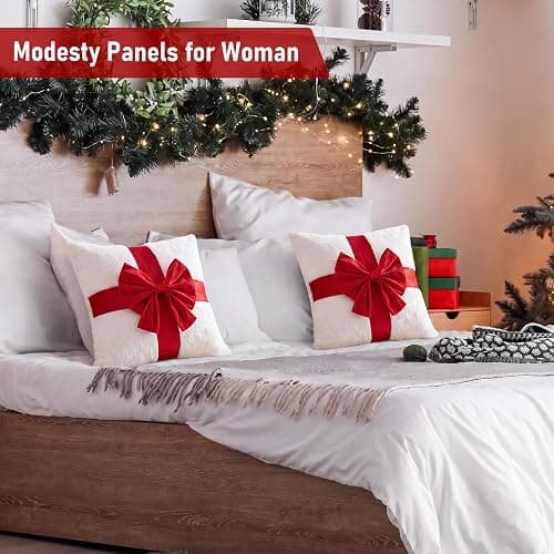 Meanplan 2 Pcs Christmas Red Bow Throw Pillow Covers 18x18 Inch Xmas Decor | Soft Fluffy Plush Throw White Pillowcases with Red Velvet Bow, Faux Fur Xmas Gifts for Couch Holiday Sofa Cushion Decoration thumbnail 4