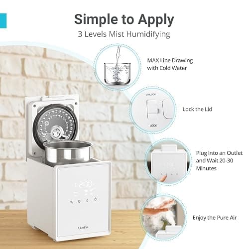Livatro Stainless Steel Humidifier, 3L Warm Mist Humidifier, Easy Clean with Warm Steam Humidifier, Healthy Air Mist Humidifiers for Bedroom Living Room, with Sleep Mode and Auto-off Setting thumbnail 5