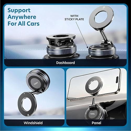Magnetic Car Phone Holder, 360° Adjustable Car Accessories for Women & Men Compatible with Magsafe Car Mount for iPhone & All Smart Devices and Gadgets thumbnail 3