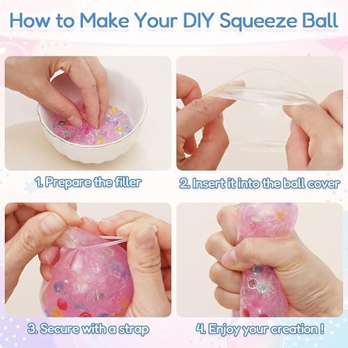 Lomantank DIY Stress Ball Making Kit, 12 TPR Skins in 4 Shapes, 26 oz Assorted Fillers, Slime, Clay, Vacuum Tool & Cable Ties, ASMR Squishy Maker for Handmade Stress Balls Creative Craft Gift thumbnail 4