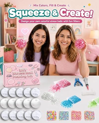 DIY Stress Ball Making Kit, Squishy Maker Kit with 15 TPR Ball Skins, 8 Types of Fillers, Air Pump Vacuum Tool & 20 Cable Ties, Make Your Own Squishies for ASMR Anxiety Relief Sensory Fidget Toys thumbnail 2