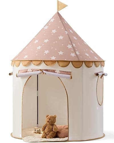 Tiny Land Kids Play Tent – Khaki Castle Tent for Kids Indoor, Neutral Toddler Tent for Girls & Boys, Portable Playhouse for Imaginative Play, Toys Gifts for 2 Year Old Girl & Boy - Image 1