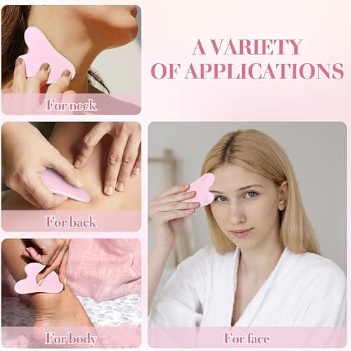 VEGCOO Rose Quartz Face Roller Gua Sha Set, Pink Jade Roller for Women, Gua Sha Stone Massage Tool for Skincare, Facial, Neck and Body Muscle Relaxing thumbnail 5