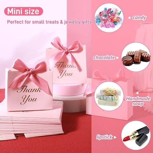 VGOODALL 24PCS Thank You Gift Bags, 4.5x3.9x1.8Inches Mini Party Favor Bags Pink small Candy Boxes with Ribbon Small Gift Boxes for Wedding Bridal Baby Shower Birthday Party thumbnail 6